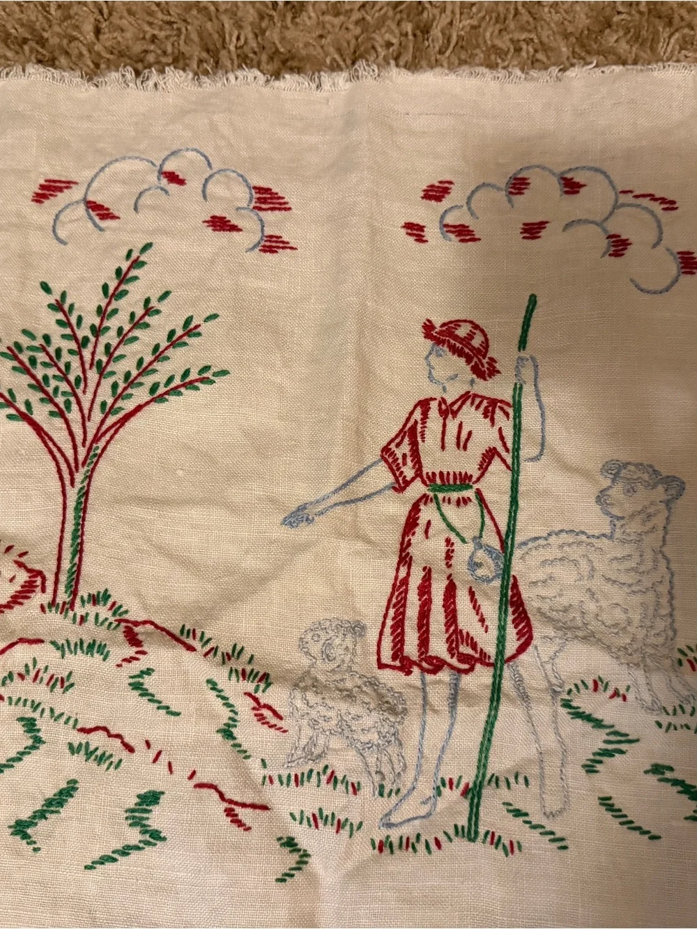 Vintage Belgian Linen Cross Stitch Sampler The Lord Is My Shepherd Art